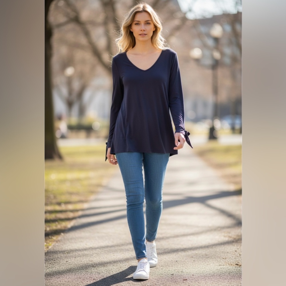 Lulus long slit tie sleeve tunic shirt Tunic S v neck